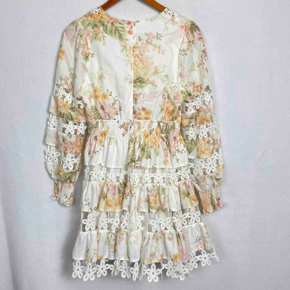 L'ATISTE Pastel Floral Lace-Trim Mini Dress - Picture 2 of 9